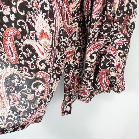 J Jill Ruffled Crepe Rayon Paisley Blouse Womens Large Red Black Boho Artsy - Picture 10 of 14
